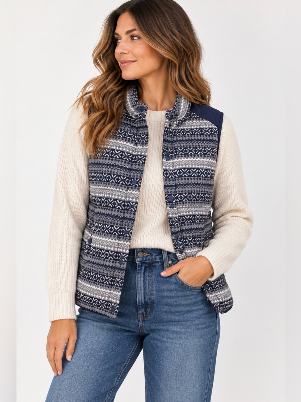 Skies Are Blue Fair Isle Knit Vest Nordic Scandinavian Cozy Size L